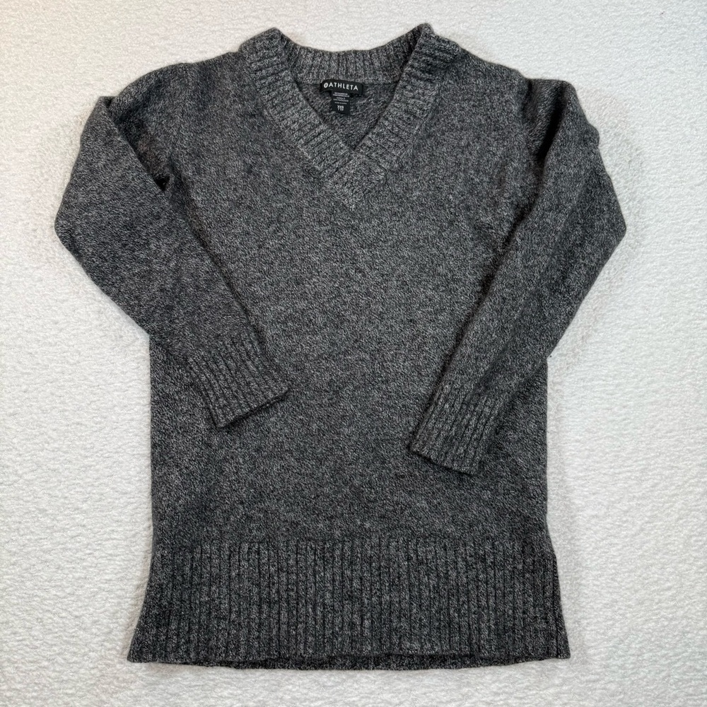 ATHLETA Women's Vital Wool Cashmere Gray V-Neck Knit Tunic Sweater Size XXS